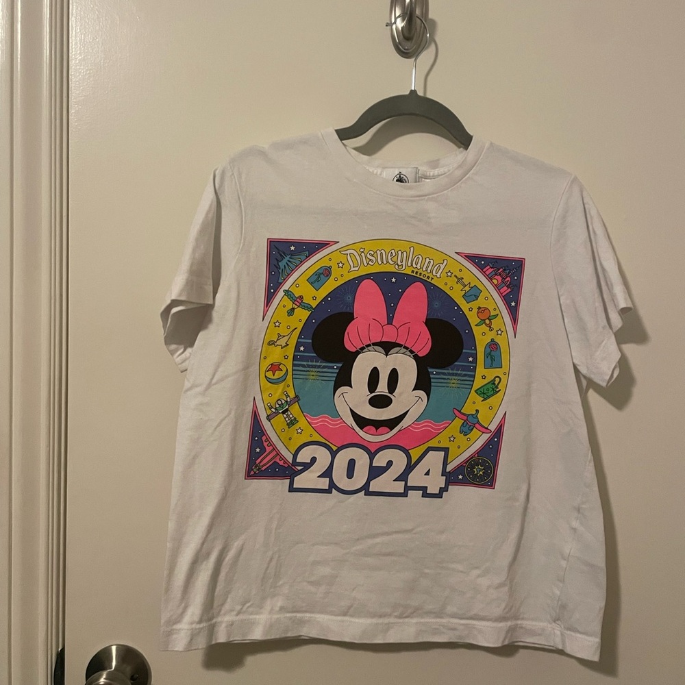 Disneyland 2024 White Tee with Colorful Minnie Mouse Design